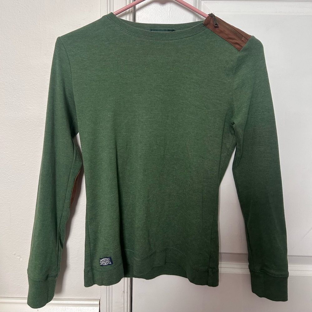 Lauren Ralph Lauren Green Long Sleeve Shirt Faux Leather Elbow Patches